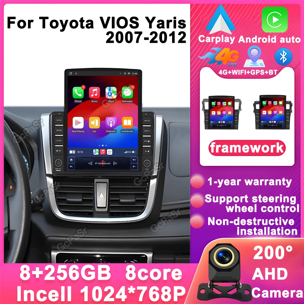 9.7 "نمط عمودي لشاشة تسلا أندرويد 15 راديو السيارة لتويوتا فيوس يارس 2007-2012 نظام تحديد المواقع والملاحة مشغل وسائط متعددة #1