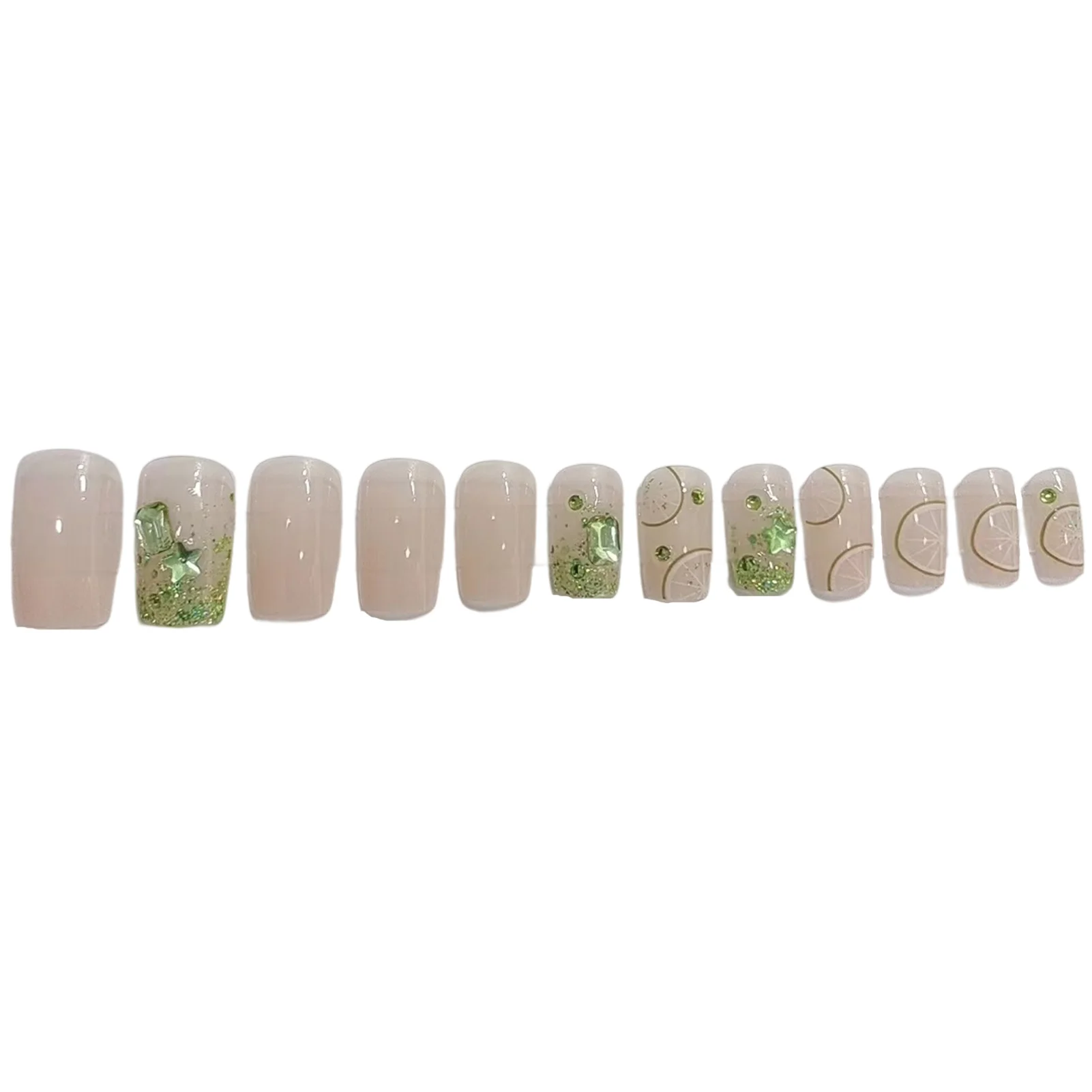 Green Lemon Patterns False Nails Plastic Nails Glossy Glue on Fake Nails for Professional Nail Salon