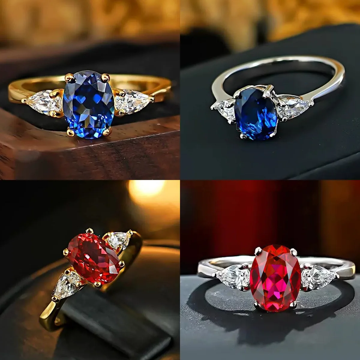 S925 Sterling Silver Wedding Ring Featuring Realistic Ruby Pigeon Egg And Spinel Blue Gold Plated Diamond For Bridal Daily Wear