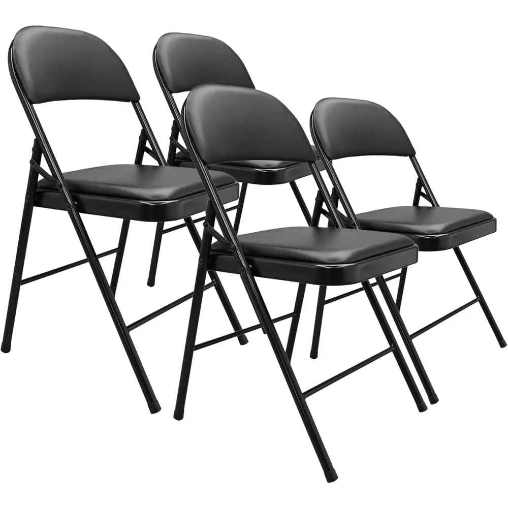 Amazon Basics Vinyl-Padded Metal Steel Folding, Black, 4-Pack Chair