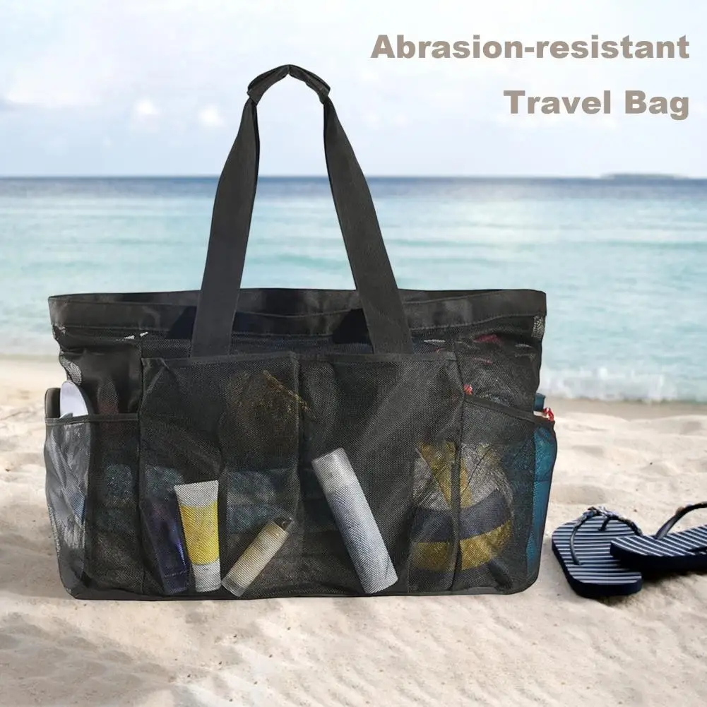 Lightweight Travel Organizer Beach Bag with Multi Pockets Hollow Mesh Sand-proof Design Capacity Storage for Sunglasses