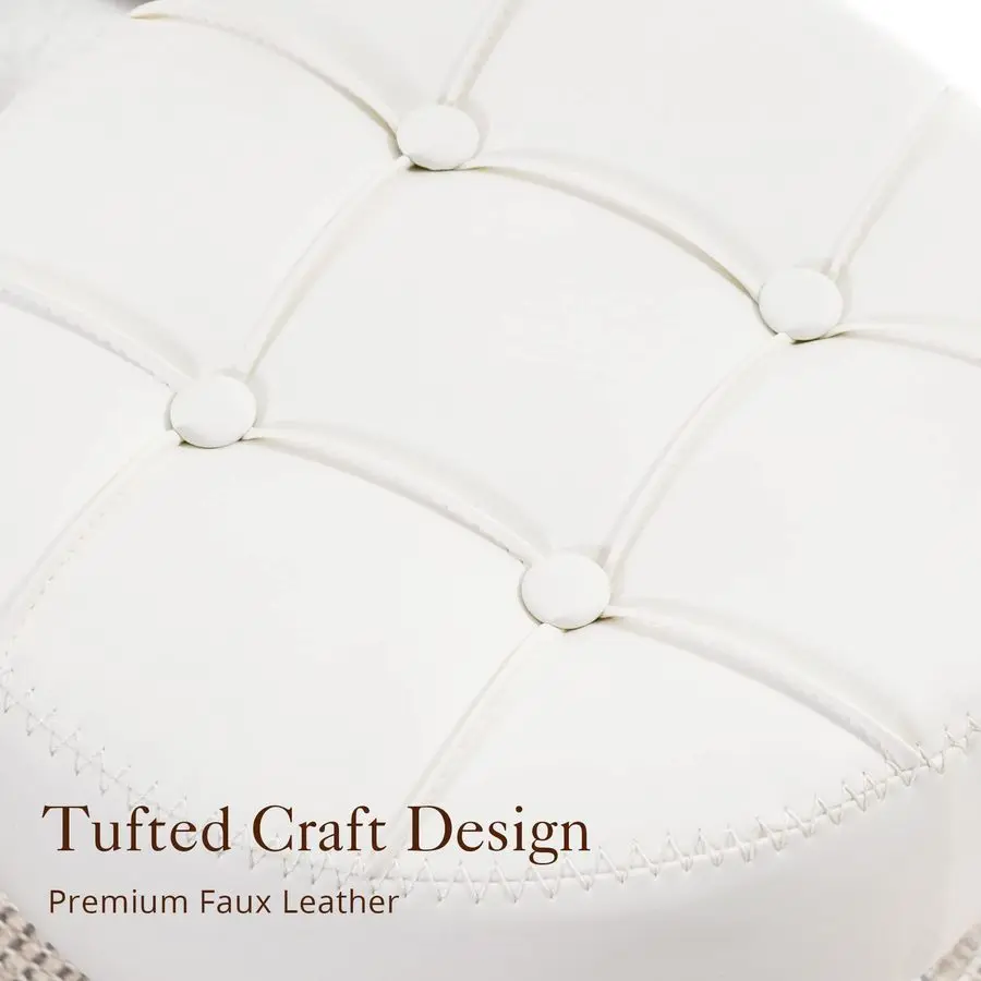 Banco de vaidade ajustável, cadeira giratória 360 para sala de maquiagem, banco de couro sintético branco para banheiro, sala de estar