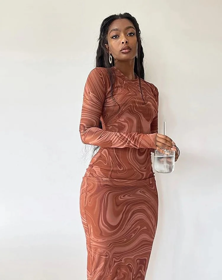 여성용 긴팔 바디콘 드레스 이브닝 파티 의류 미디 길이 섹시 원피스 스트리트웨어