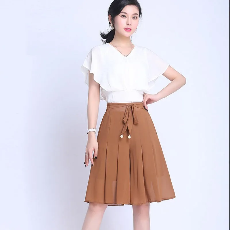 

Summer Thin Chiffon Skirt Trousers Five Point Skirt Women Elasticity Slim High Waist Pocket Short Female Streetwear Solid A-line