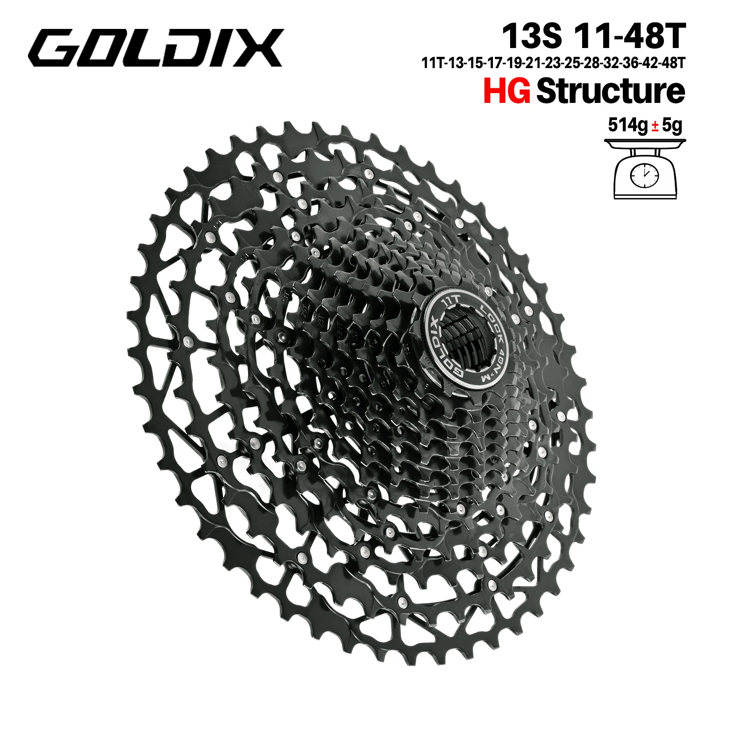 GOLDIX Ultralight Fiets Cassette Vrijloop Koolstofstaal Materiaal 9/10/11/12/13 Speed HG Structuur Tandwiel voor Mountainbike