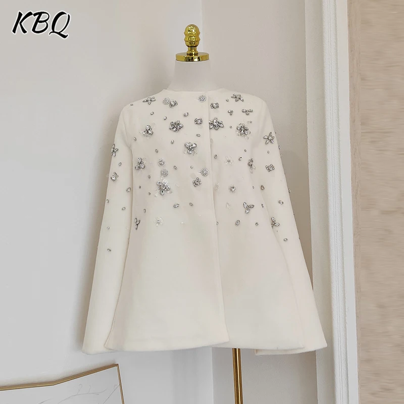 

KBQ однотонные темпераментные пальто со сращенными бриллиантами для женщин, накидка с круглым вырезом и рукавами, пальто во французском дизайне, женское модное стильное новое пальто