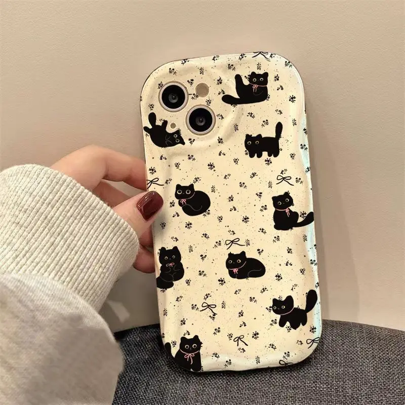 

Phone Case For iPhone 16 15 14 13 12 11 8 7 XR XS X Mini Pro Max Plus New INS Cartoon Kitten Cute Cat Pattern Protective Cover