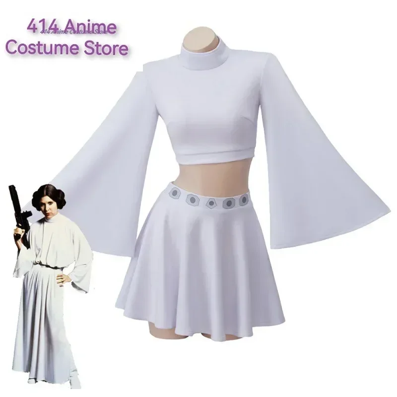 Leia Cosplay Costume Fantasy Short Dress for Women Girls Disguise Clothing Halloween Carnival Suit for Kids Adult