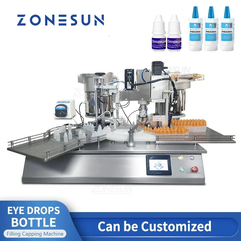 ZONESUN Tabletop Rotary Automatic Eye Drops Bottles Peristaltic Pump Filling Capping Machine
