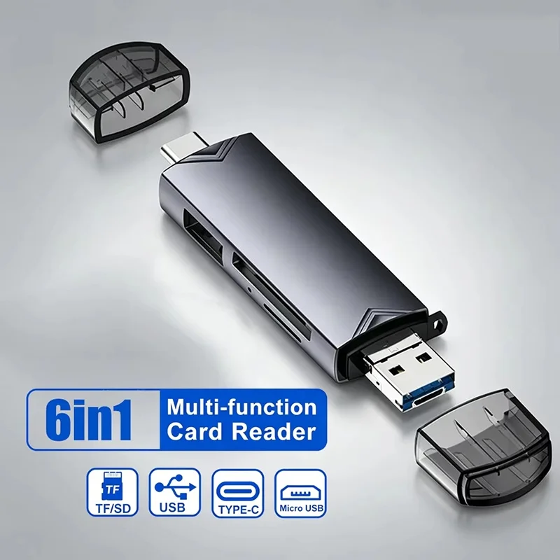 OTG 6 In 1 Type C SD TF Card Reader Micro USB Flash Drive Adapter Multi-functional Memory Reader For Phone Laptop For Macbook PC