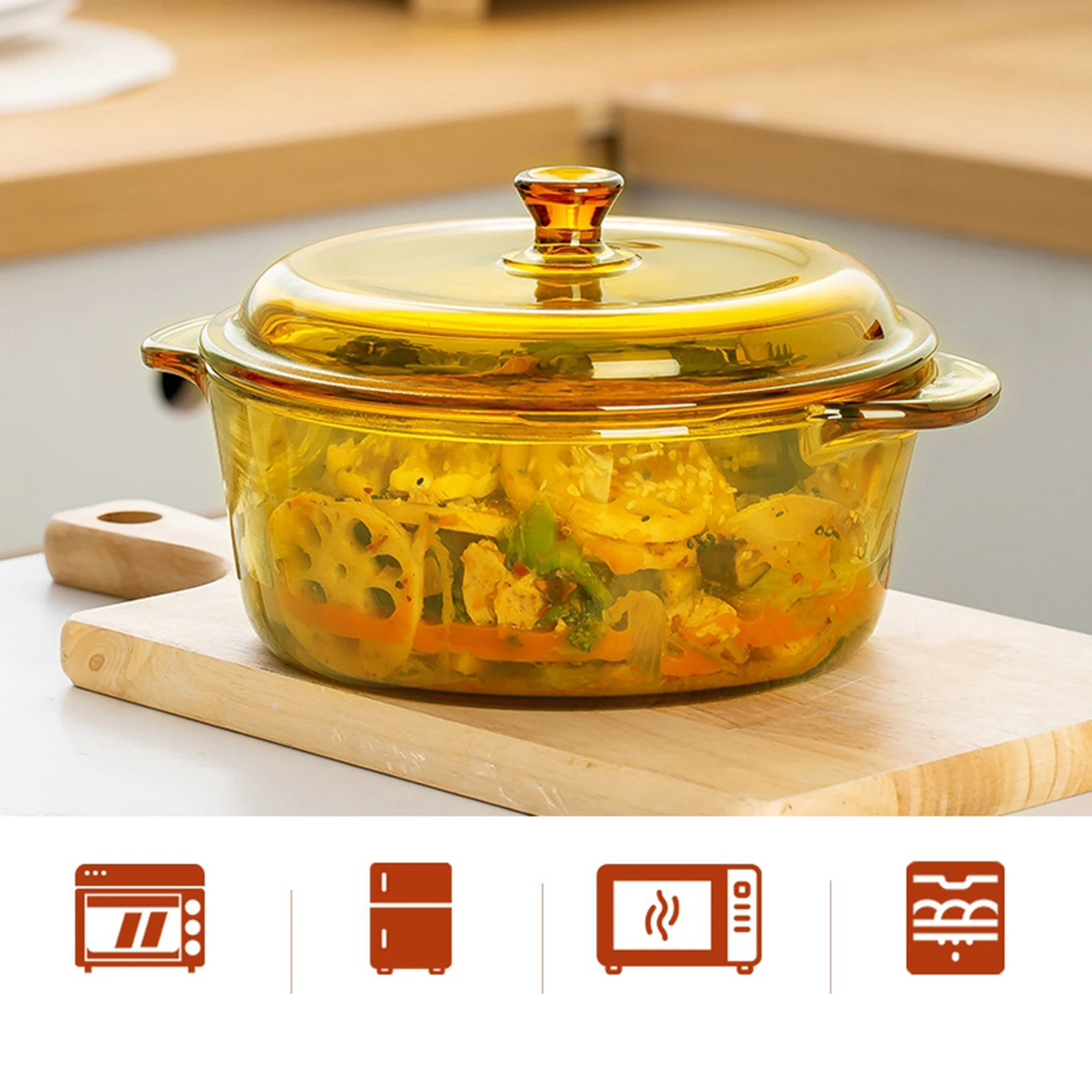 Glass Casserole Dish with Lid Handle Fridge Portable Serving Bowl Multipurpose Oven Glass Bowl for Egg Cereal Pasta Sauces