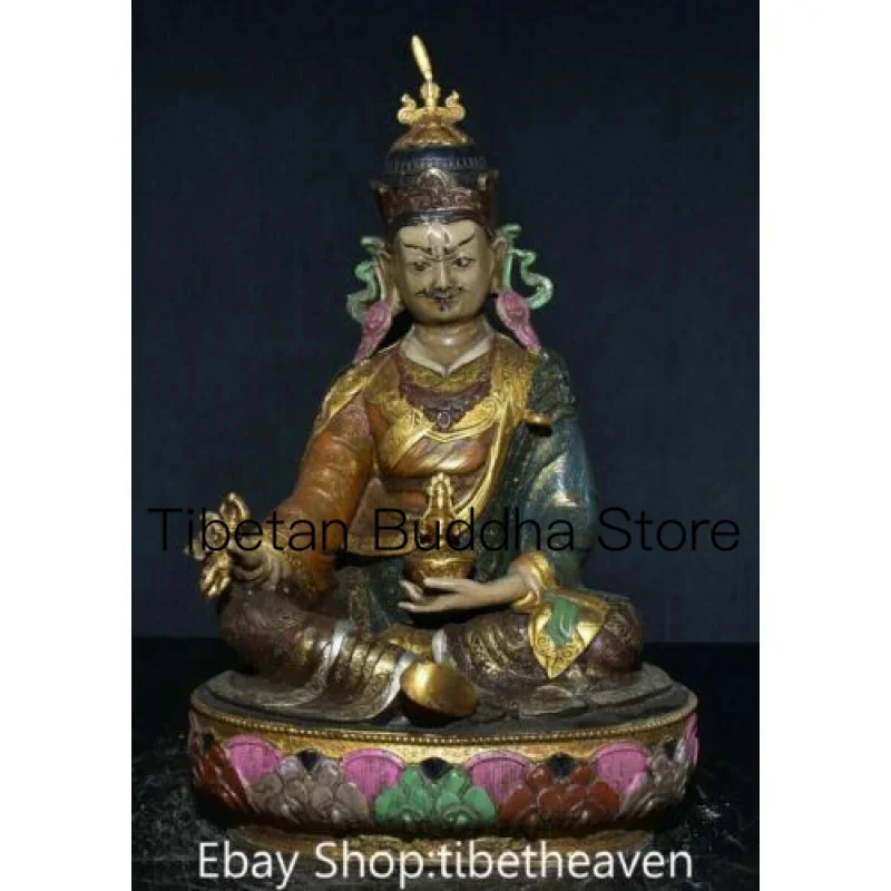 

12" Old Tibet Copper Gilt Painting Guru Padmasambhava Buddha Guru Statue