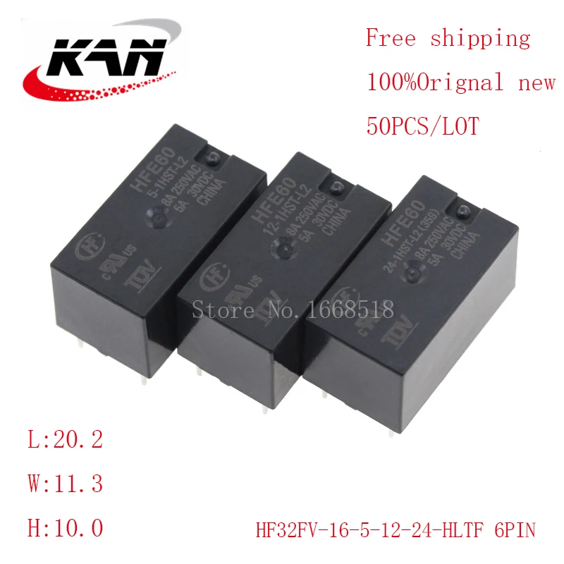 

Free shipping 50pcs relay HFE60-5-1HST-L2 HFE60-12-1HST-L2 HFE60-24-1HST-L2 5VDC 12VDC 24VDC 8A 250VAC 6PIN Original New