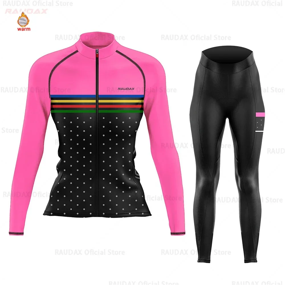 2023 Raudax Women Cycling Jersey Winter Fleece Cycl Clothing Ropa Mujer MTB Jersey Set Bib Pants Ciclismo Ykywbike Bicycle Suit