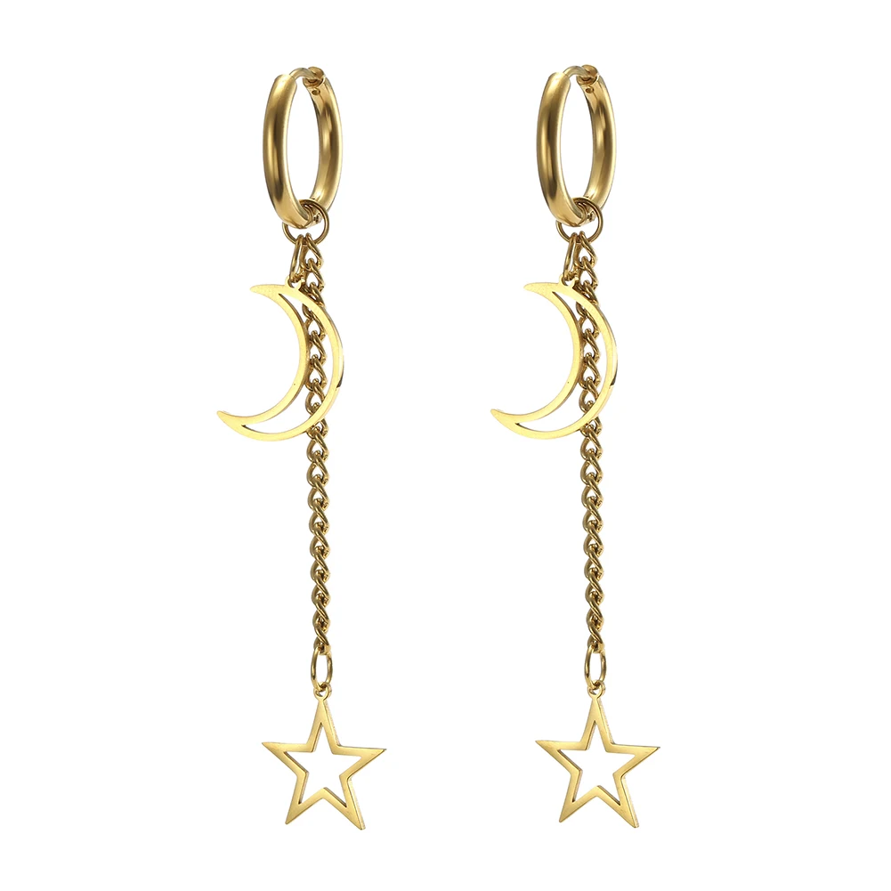 Kkjoy Edelstahl Neue Design Kette Hoop Ohrring Für Frauen Hohl Solide Stern Mond Anhänger Knorpel Ohrring Piercing Schmuck – Detail 27