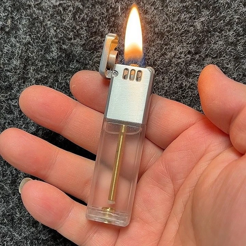 

New Transparent Oil Tank Grinding Wheel Lighter Portable Metal Flip Cover Thickened Body Lightweight Lighter Men's Small Tool