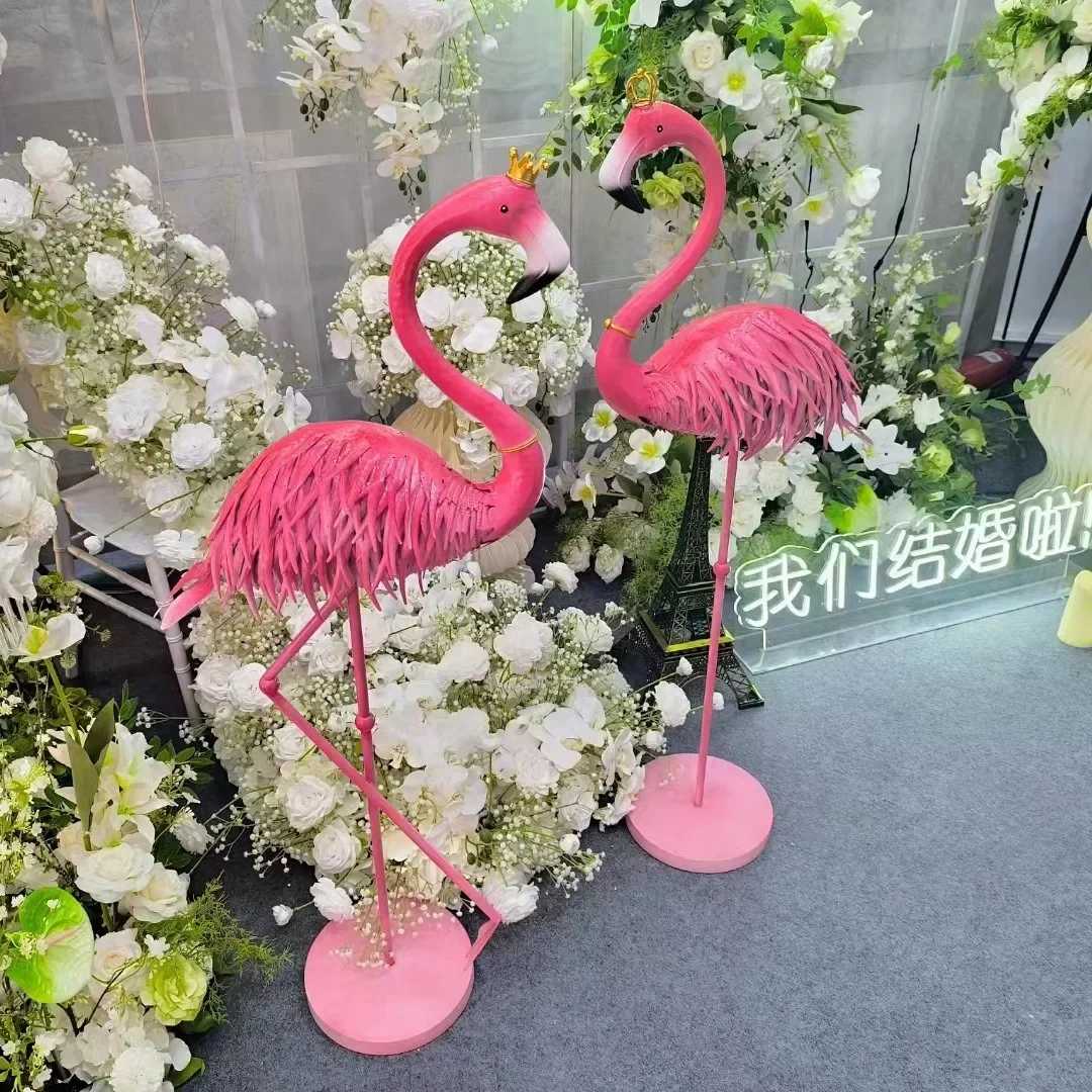 Wrought iron flamingo ornament outdoor handicrafts home garden window photo wedding decoration