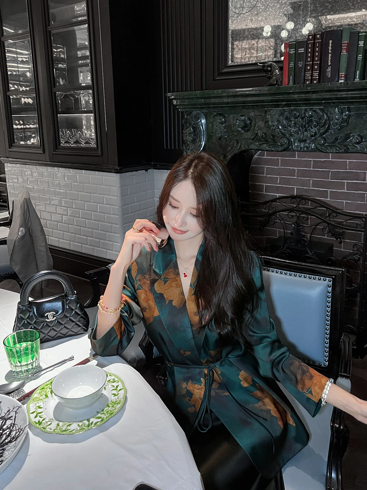 

Retro Print Heavyweight Acetate Satin Women's Suit Jaet Loose Slimming Top Spring Autumn New Sle Comfortable Faionable