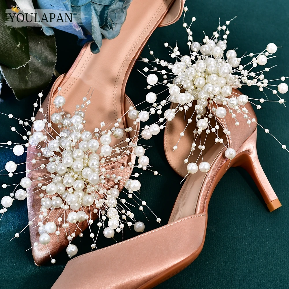 YouLaPan White Color Pearl Flower Shoes Clips Women High Heels Shoe Decoration Bridal Detachable Shoe Buckle Accessories HX74