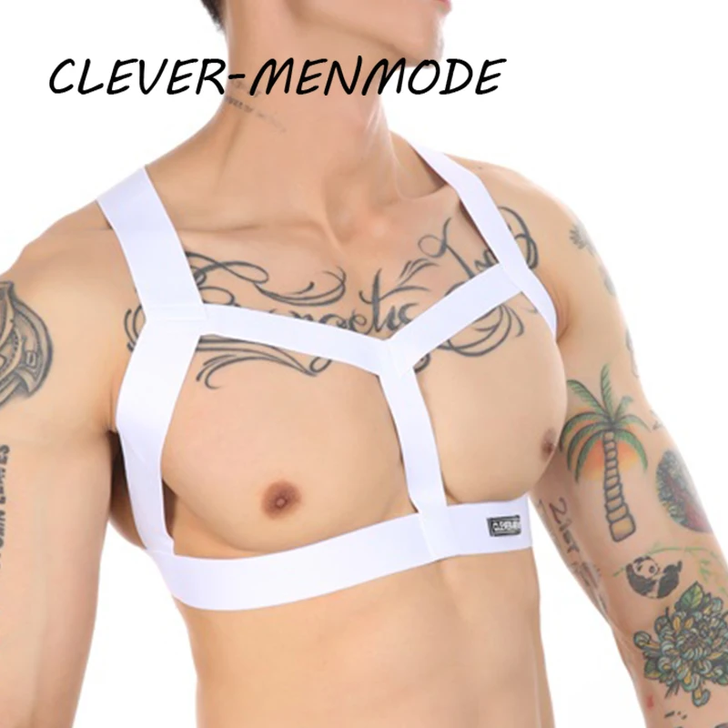 CLEVER-MENMODE Men\'s Sexy Harness Hollow Out Body Bondage Belt BDSM Chest Halter Exotic Lingerie Fetish Costumes Club Stage Wear