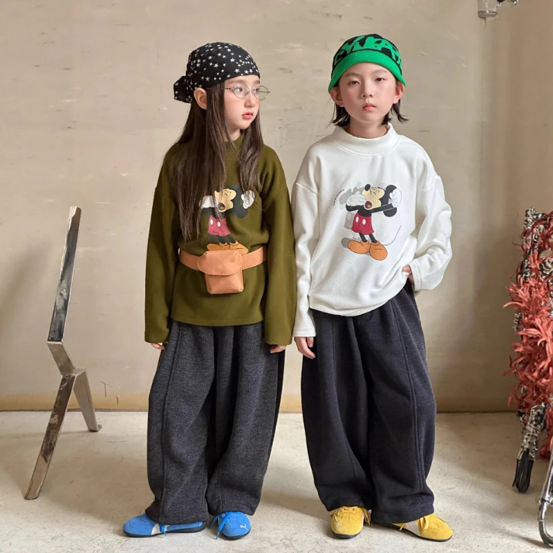 

Korean Kids' Cartoon Print Turtleneck, Unisex Warm & Versatile Base Layer Top