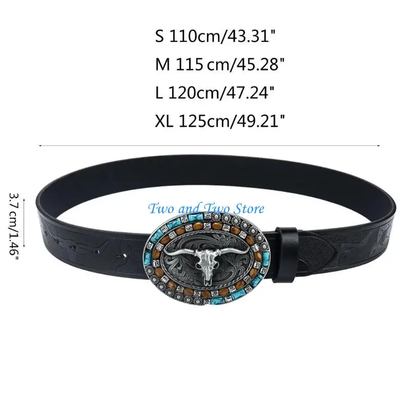 HX6F الإغاثة حزام الخصر رئيس الثور النمط الغربي حزام قابل للتعديل للرجل الجينز الديكورات #6