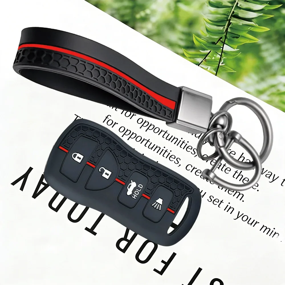 Sport Red Stripe Key Protector Shell, With Keychain, for Nissan Tiida Xtrail T30 Altima Sentra Frontier Infiniti FX35 QX56 JA60