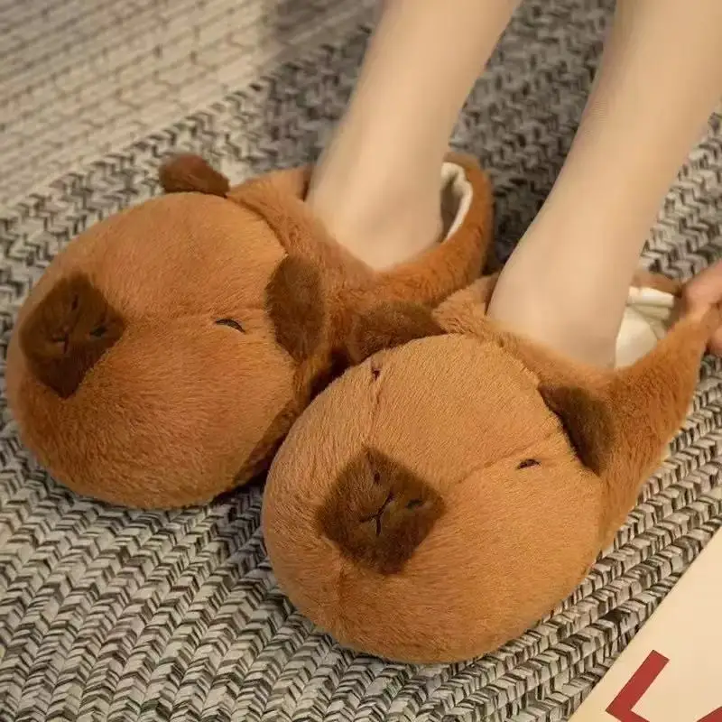 Capybara Plush Slippers Cartoon Lovely Soft Animals Plushie Shoes Cozy Comfortable Kapybara Sandals Winter Indoor Warm Slippers