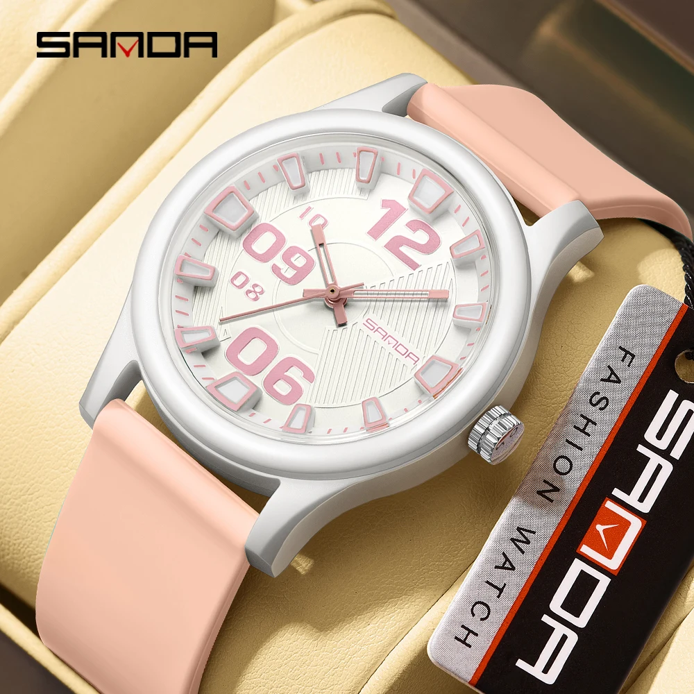 

SANDA 3252 popular student quartz watch fashionable and simple waterproof silicone tape children's quartz watch