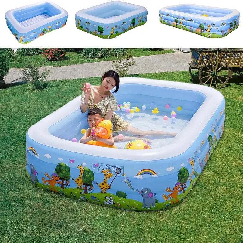 Inflatable Pool For Kids Foldable Square Blow Up Pool Thickened Inflatable Pool For Water Party Space-Saving Swimming Pool For