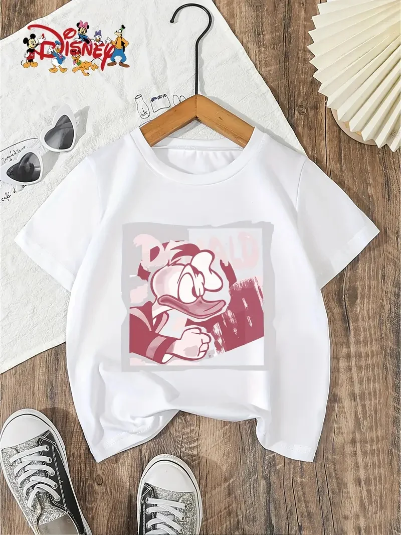 

2025 New Disney Printed Children's Street Fashion Trend Short Sleeve Pure Cotton Round Neck T-shirt