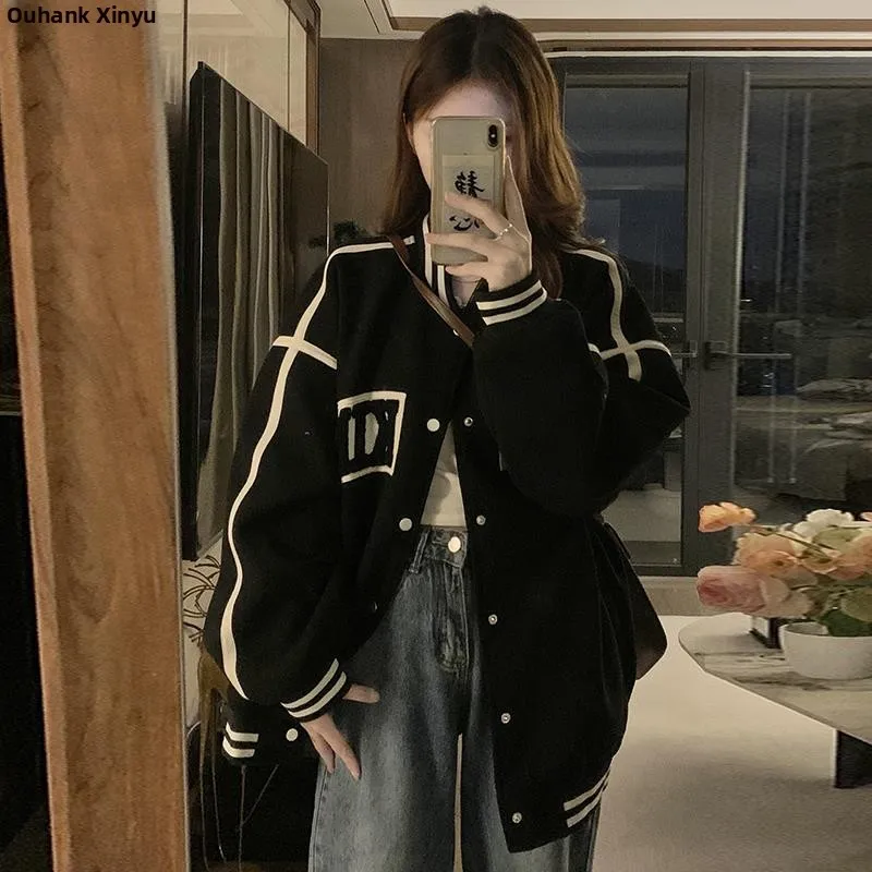 

Американский винтажный бейсбольный джет High Street, ранняя осень 2023, новая свободная утягивающая верхняя одежда для студентов и женщин