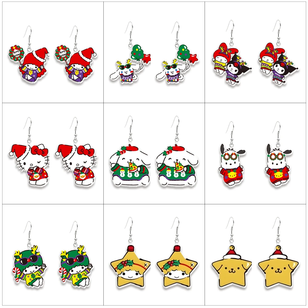 

W Hot Sale Christmas Sanrio Acrylic Hook Earrings Hellokitty New Accessories For Girls Colorful Earrings Cute Jewelry