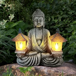 1pc Pagoda Buddha Statues with LED Lights, Solar-Power Buddha Sculpture Decor for Home Garden, Yard, Patio, Yoga.