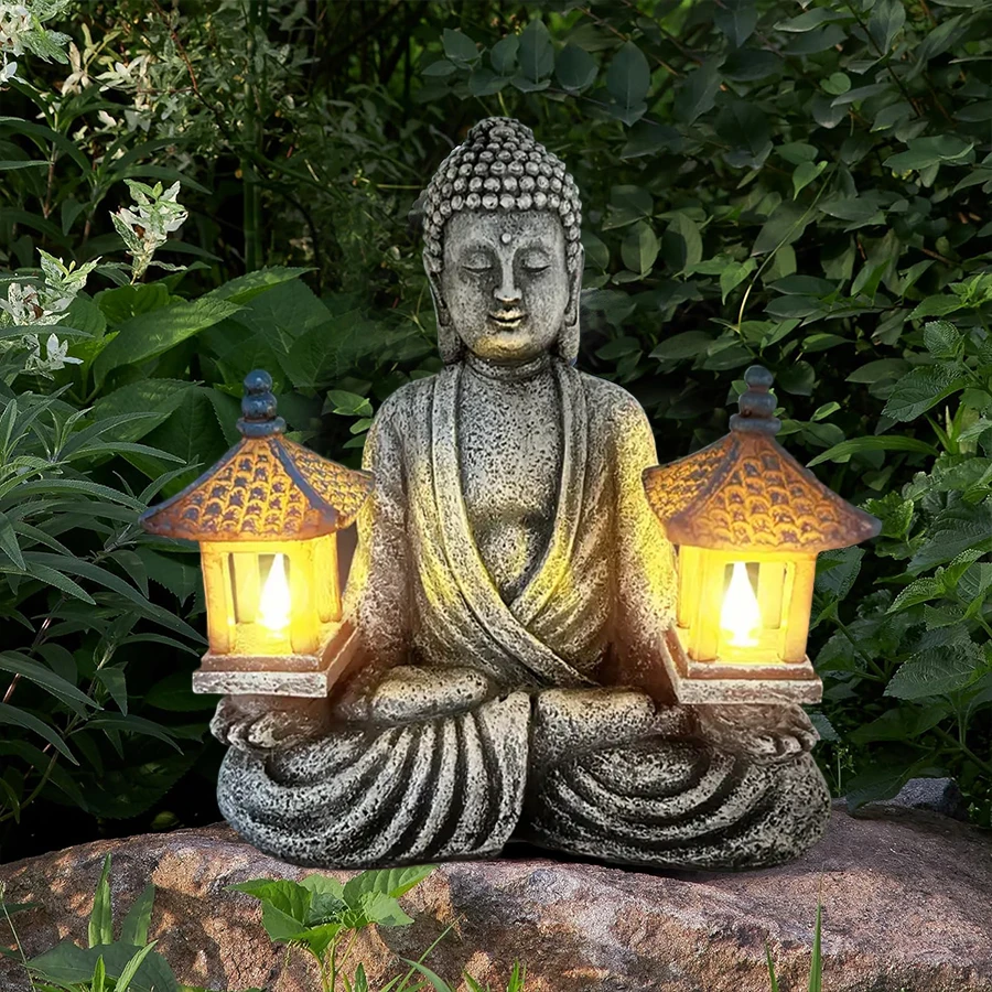 1pc Pagoda  Buddha Statues with LED Lights, Solar-Power Buddha Sculpture Decor for Home Garden, Yard, Patio, Yoga.