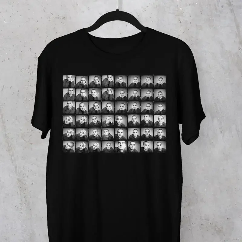 T-shirt à manches courtes avec collage de souvenirs de Sinead O Connor, toutes tailles, noir, JJ2725
