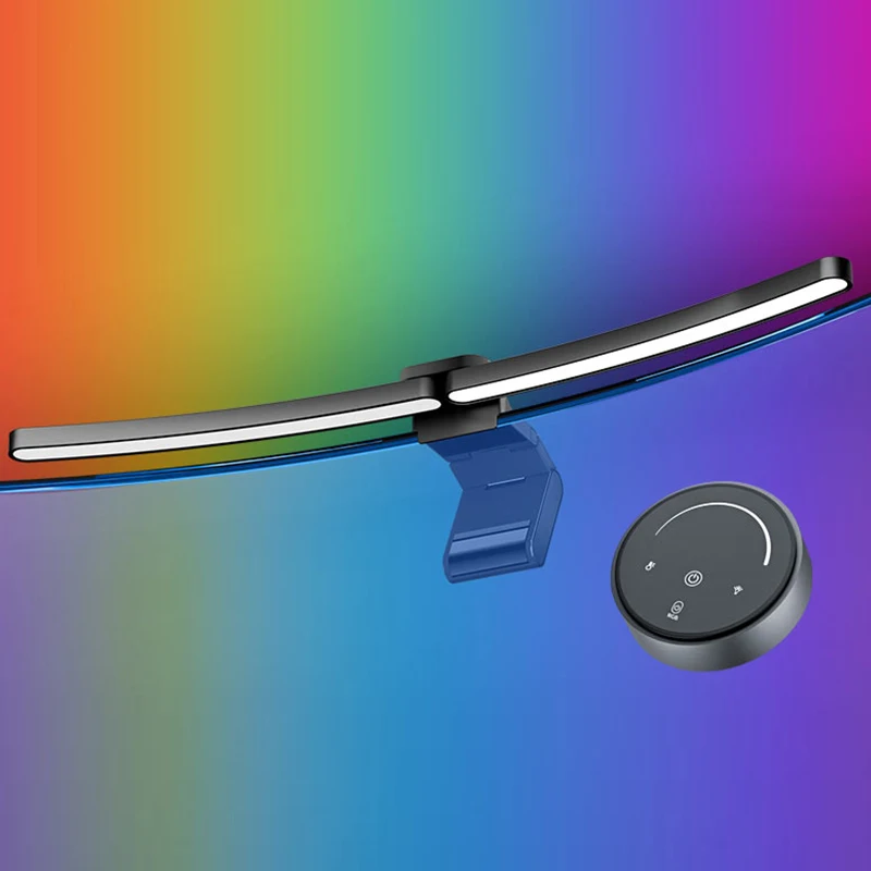 RGB 10 W gebogene Lichtleiste für Computermonitore, Dual-Lichtquelle, blendfreie, asymmetrische LED-Schreibtischlampe mit Fernbedienung, USB-betrieben