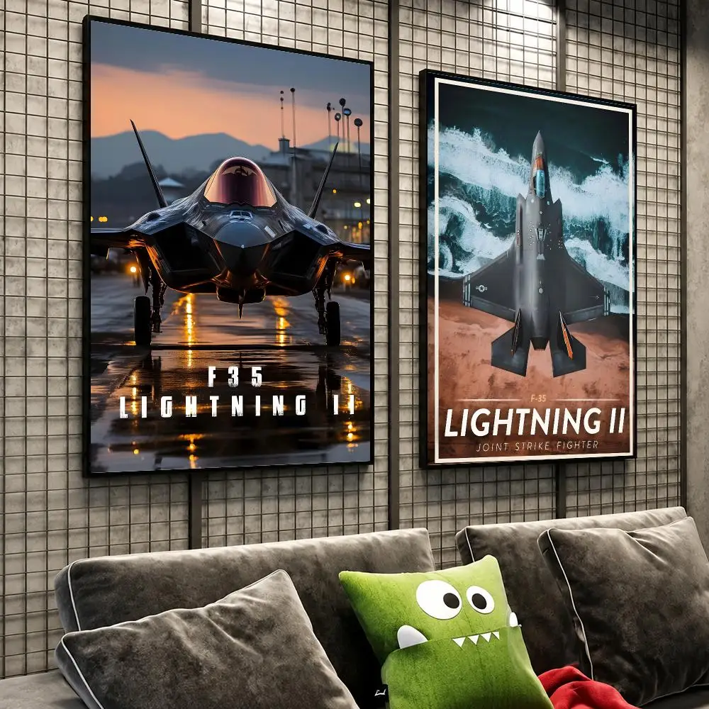 Aircraft F-35A Lightning II Fighter Poster HD Self-Stick Wall Decor Bedroom Dorm Office Gaming Garage Bathroom Gift