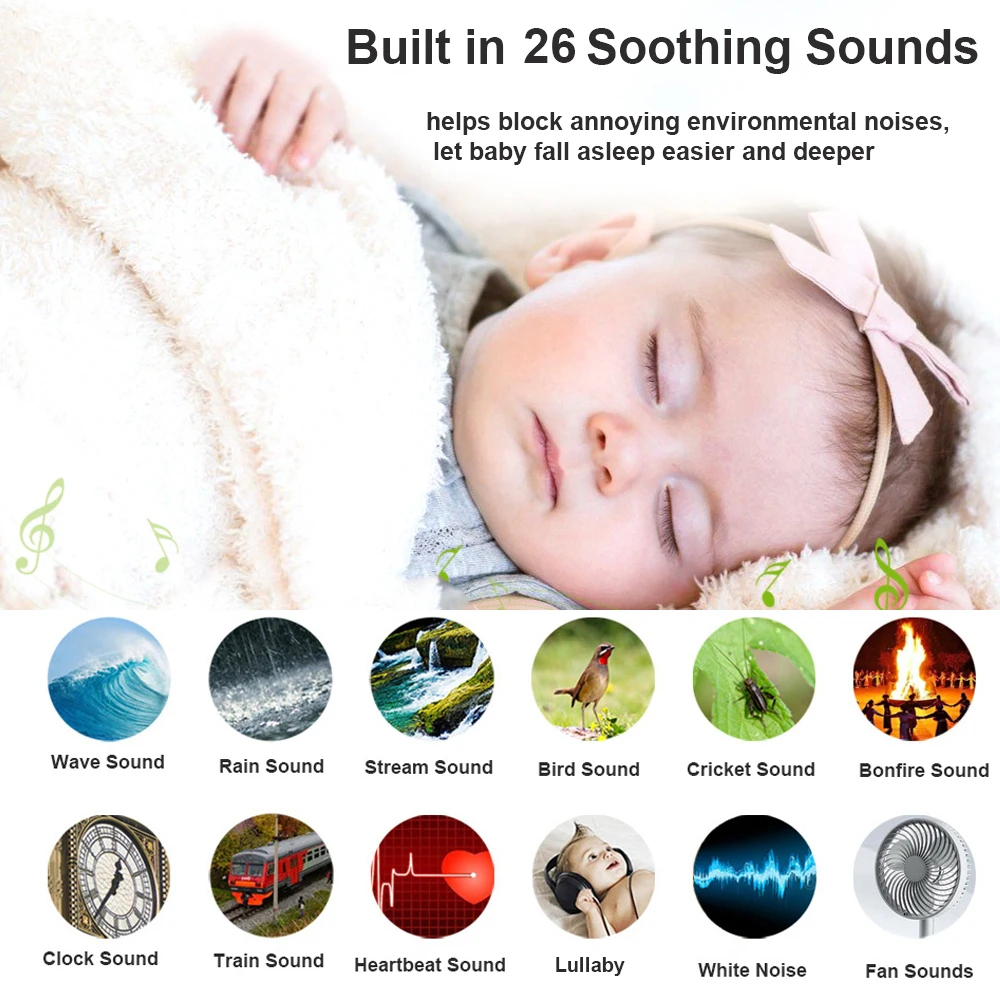 Portable Baby Sleep Machine White Noise Sound Machine for Baby Sleeping 26 Soothing Sounds Timer Built-in LED Night Light