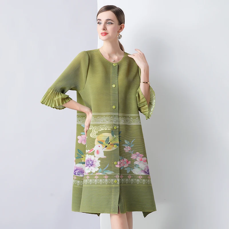 2025 봄 여름 기질 카디건 드레스 루즈핏 슬리밍 웨스턴 스타일 나이를 잊게 하는 프랑스 프린트 분위기