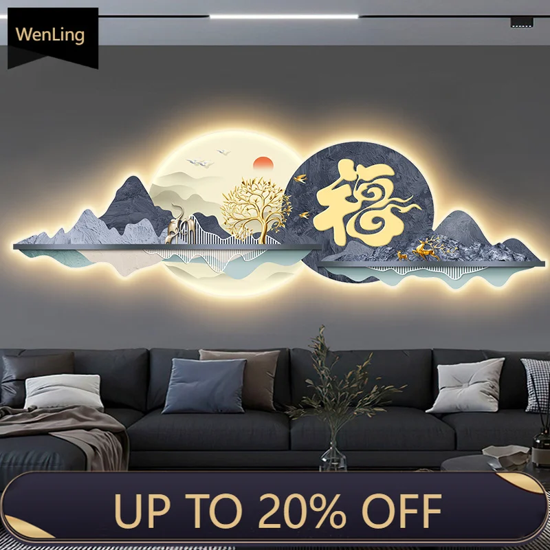 2025 New Living Room LED Lights Painting Light Luxury Sofa Background Wall LED Lights Advanced Senfu Word Luminous Mural Lights