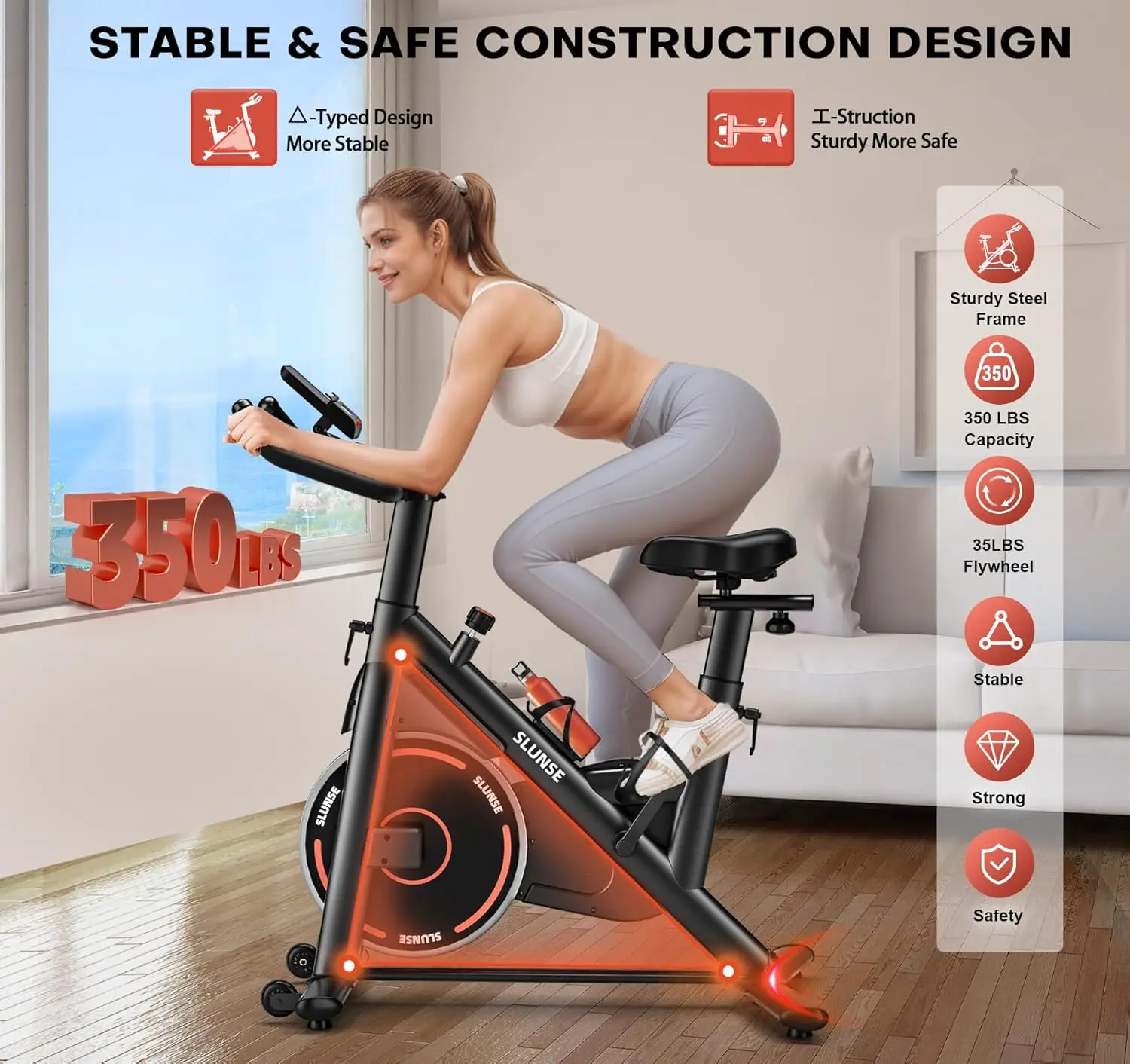 Bike,  Magnetic Resistance Brake Stationary Bikes for Home, Quiet Indoor Cycling Bike with Upgraded Seat Cushion, Digital Monito