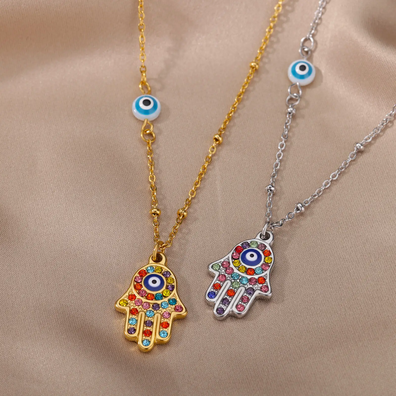 Hamsa Evil Eye Necklace For Women Charm Turkish Gold Color Eye Chains Neckalce Christmas Choker Jewelry Accessories Gift