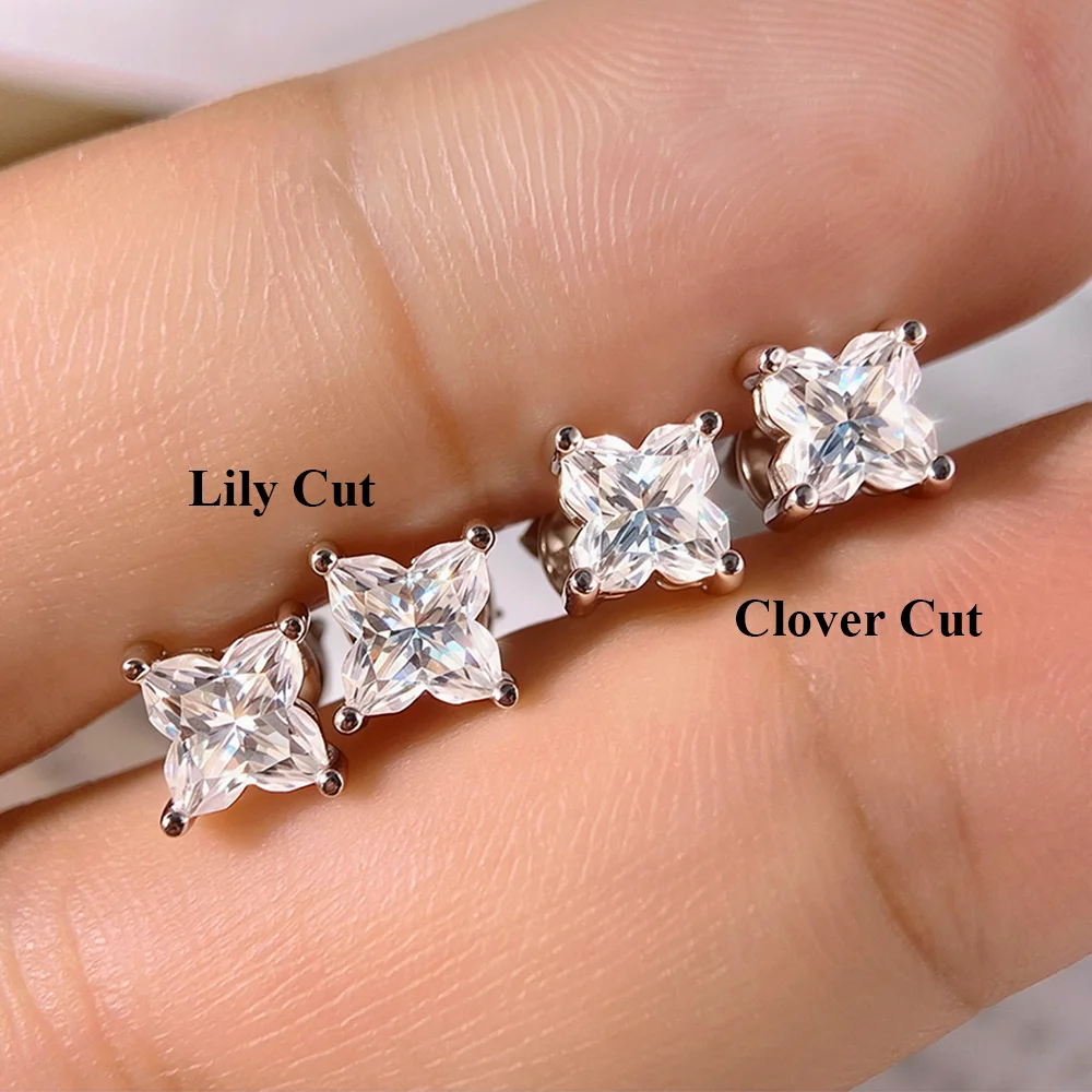 OEVAS 4/5mmMoissanite Clover Stud Earrings for Women 100% 925 Silver Lily Cut Lab Diamond Wedding Party Fine Certified Jewelry view 2