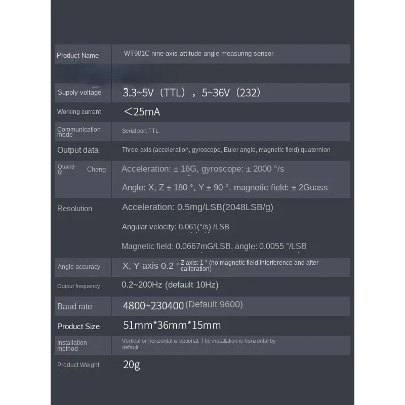 Balance Gyroscope Module Attitude Angle Geomagnetic Sensor Wt901c