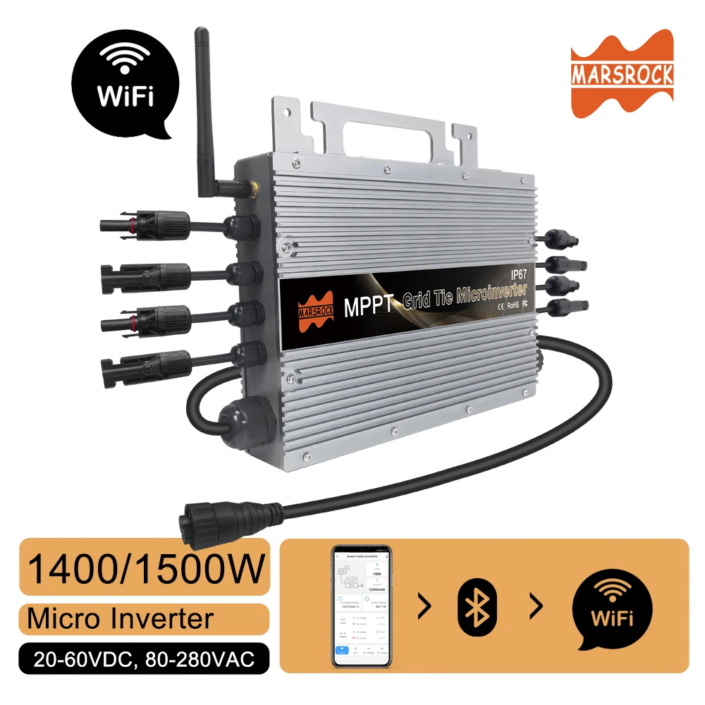 Inverter Built-in WiFi 1500W 1400W MPPT Grid Tie Micro Inverter For 20-60VDC To AC 80-265V Grid With Free EU Plug