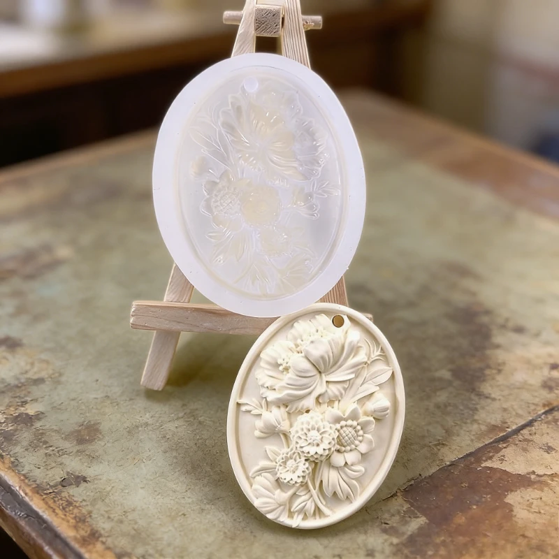 DIY Aromatherapy Gypsum Flower Hanging Mold Car Pendant Wardrobe Diffuser Stone Slice Candle Silicone Mold