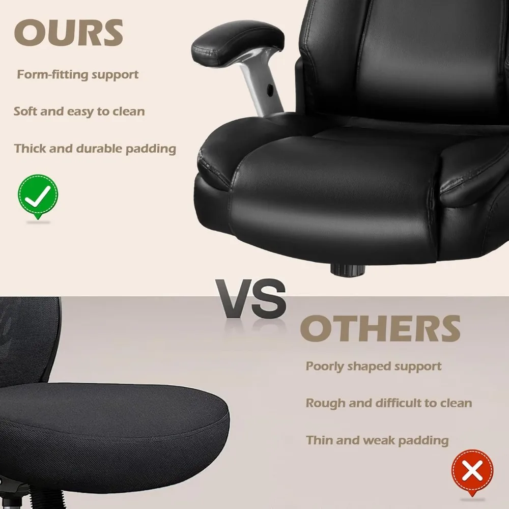 كرسي مكتب كبير وطويل من LEMBERI بوزن 600 رطل للأشخاص الثقيلين، كرسي كمبيوتر مريح من جلد البولي يوريثان مريح عالي الظهر مع مقاس L