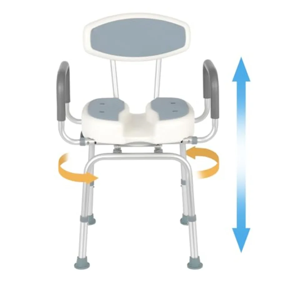 

Heavy Duty Adjustable U-Shape Bath Chair with Arms and Back for Inside Tub 400 lbs Capacity Swivel Design Non-Slip Seat Height