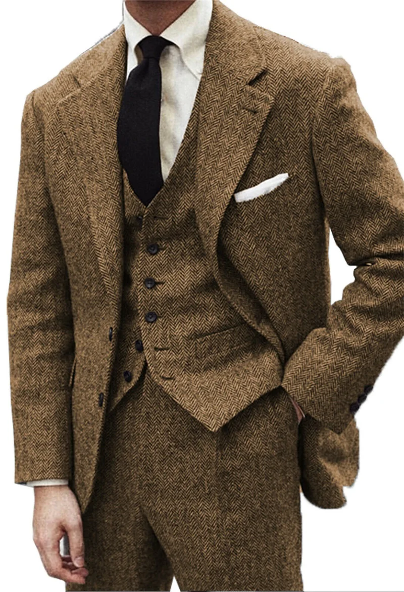 Abiti da uomo a spina di pesce formale Slim Fit per smoking da sposa 3 pezzi (giacca + gilet + pantaloni) Prom Party Costume su misura d'homme